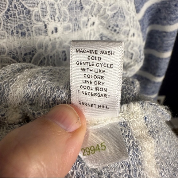 Garnet Hill Lace Front Striped Sweater, Blue & White, Size Large - Picture 9 of 9